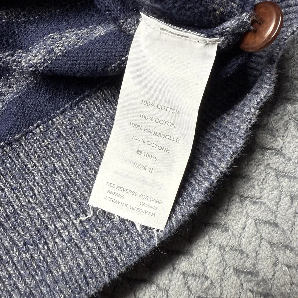 J.Crew Men's XL Sweater Striped Button‎ Shoulder Navy Gray 100% Cotton Soft